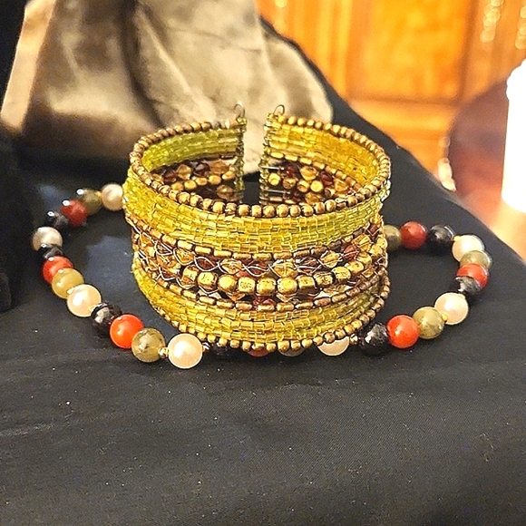 Artisan Jewelry Vtg Fall Colored Pearl Necklace Handcrafted Beaded